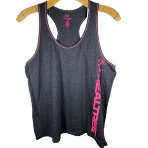 REALTREE Gray Racerback Tank with Pink Branding and Contrast Stitch